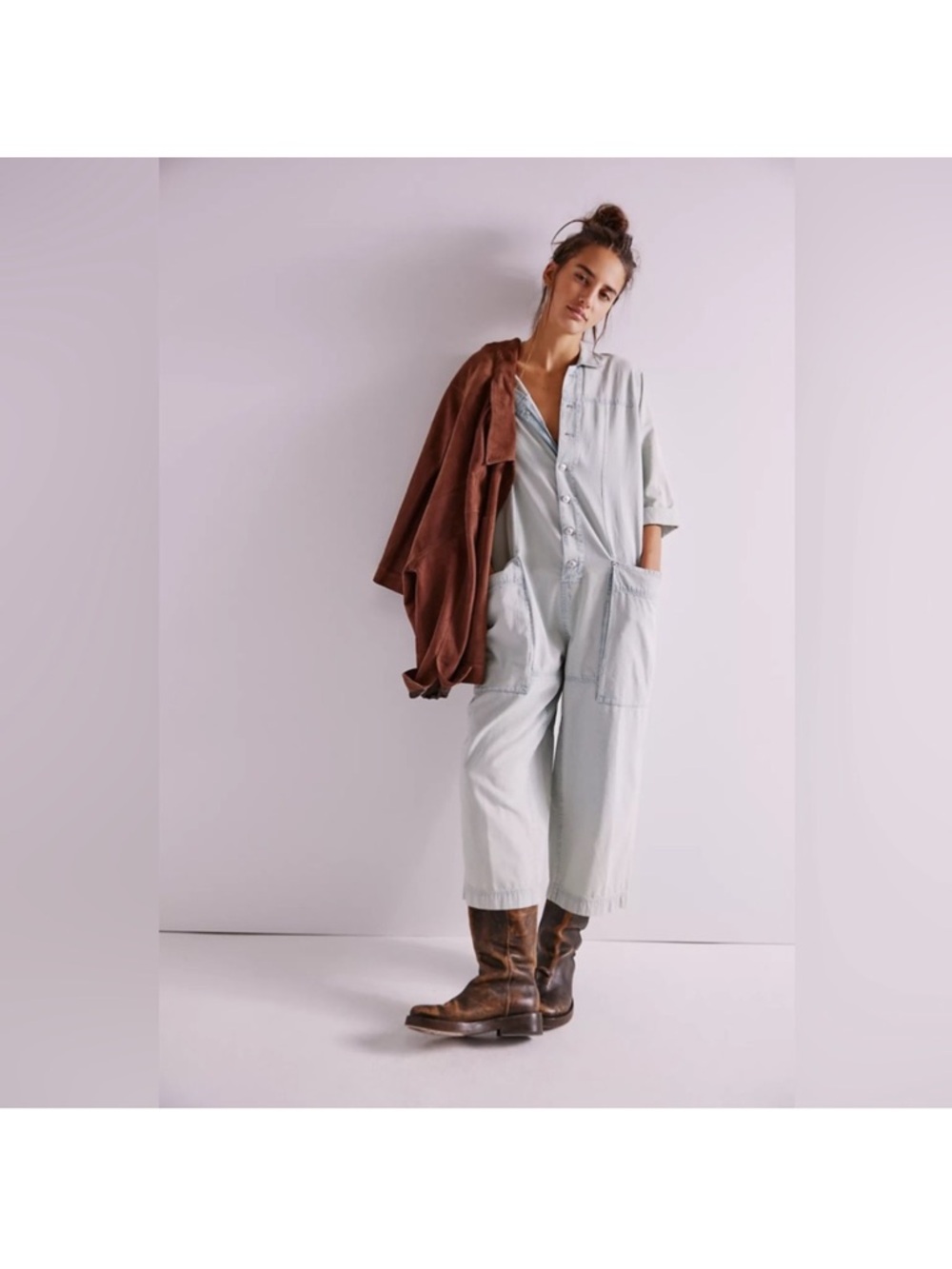 🕊️We the free Light Blue Button-Front Margarita Jumpsuit